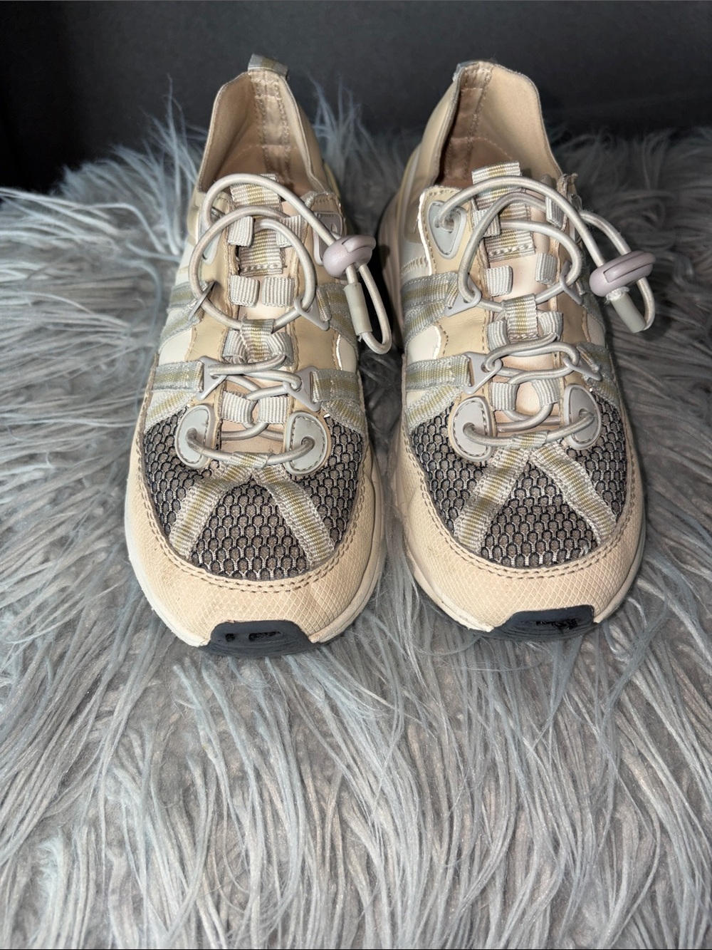 Zara Beige and Gray Kids Lace-Up Mesh Sneakers